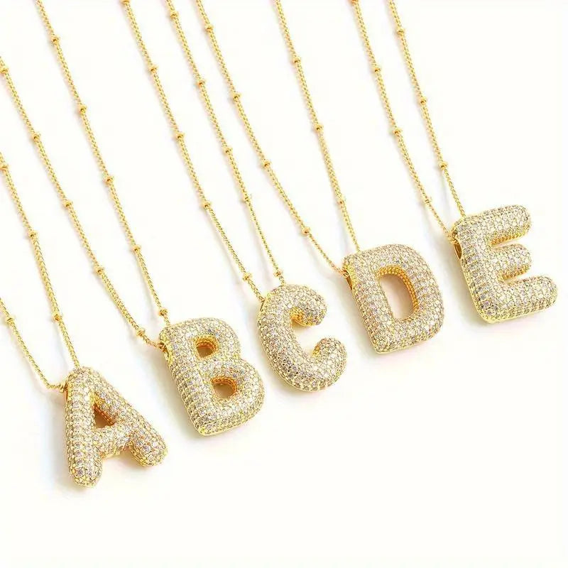 Bubble letter initial necklace set | Gold 18k