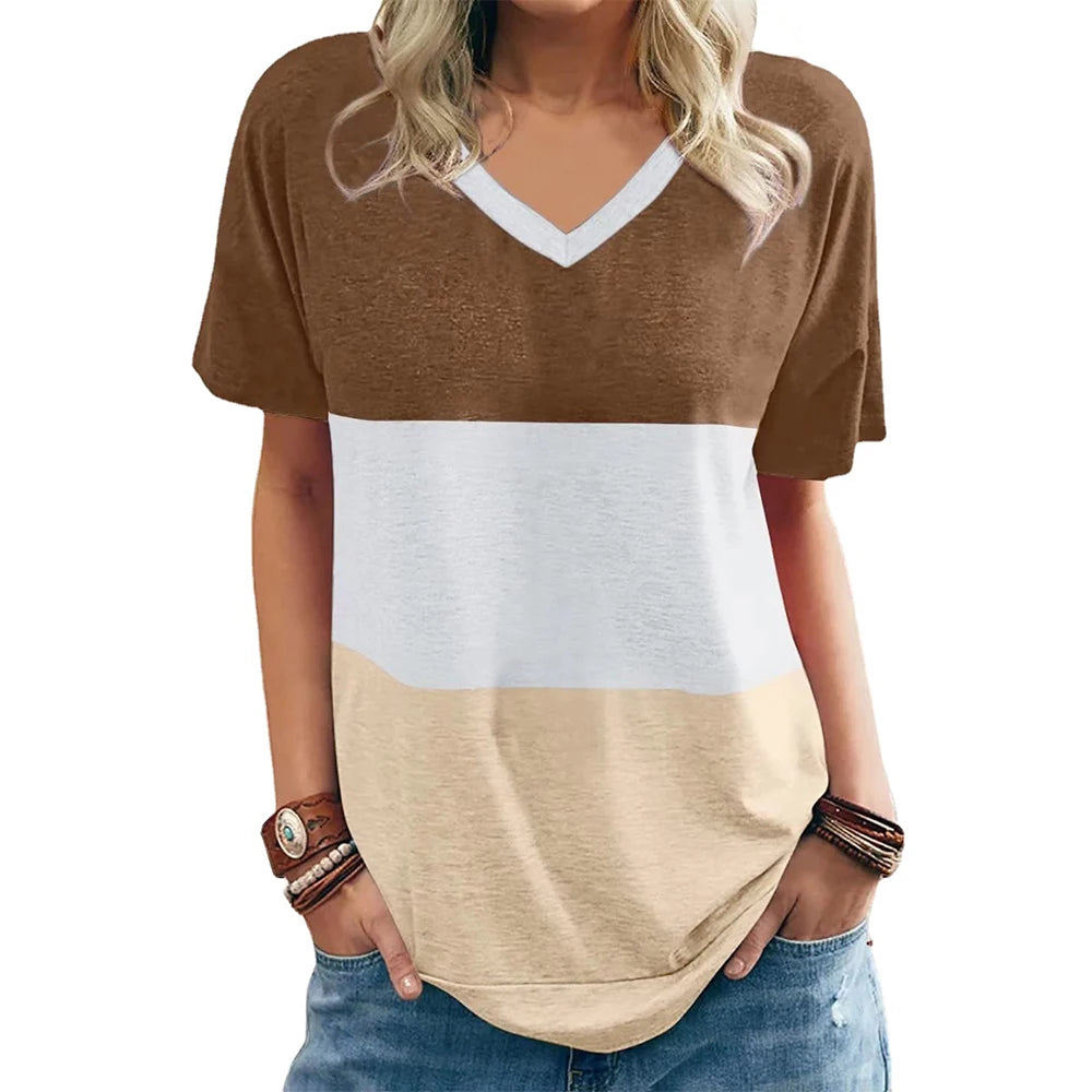 Lena - Striped V-Neck Pullover T-Shirt