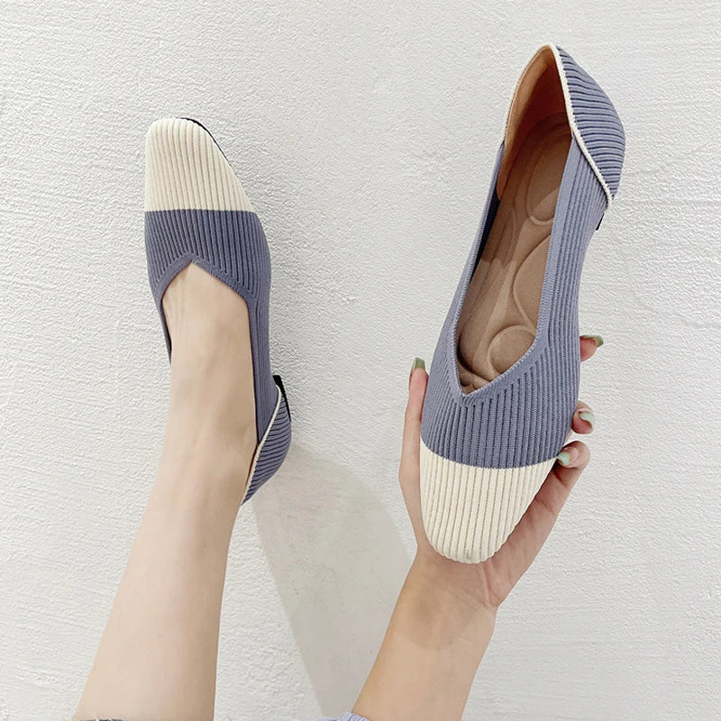 Avery - Square-Toe Knit Flats