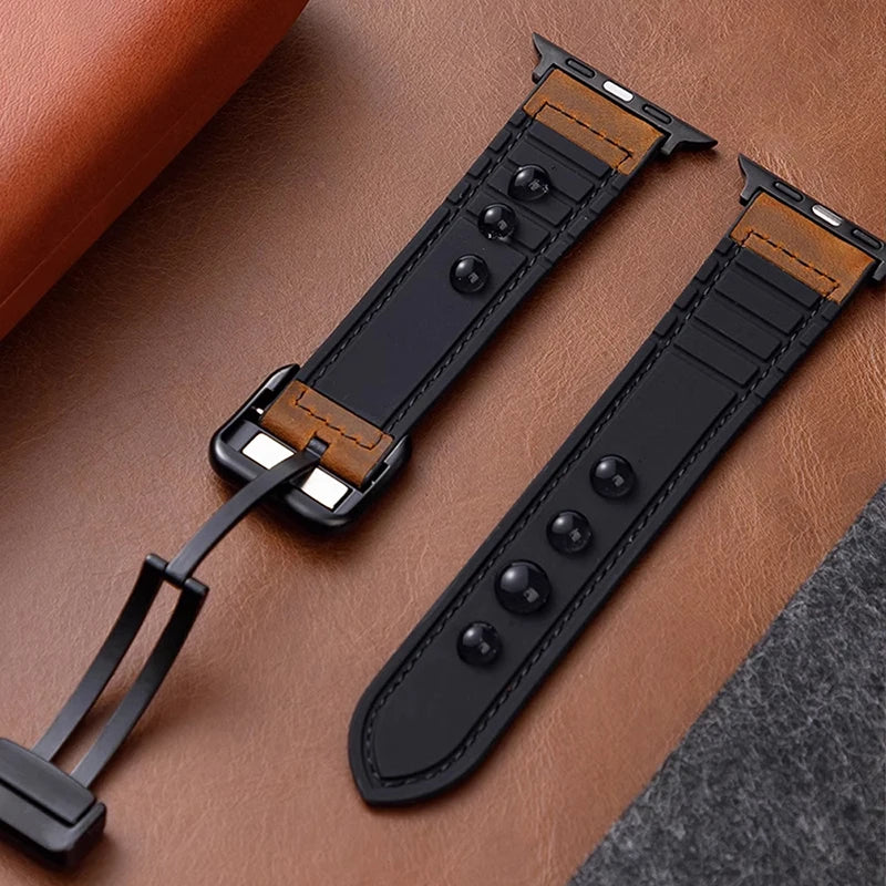 Leather Strap for Apple Watch 10 Band 46mm 44mm 45mm 49mm 42mm 40/41mm Magnetic Loop Bracelet Men iWatch Ultra Series 9 8 SE 7 6