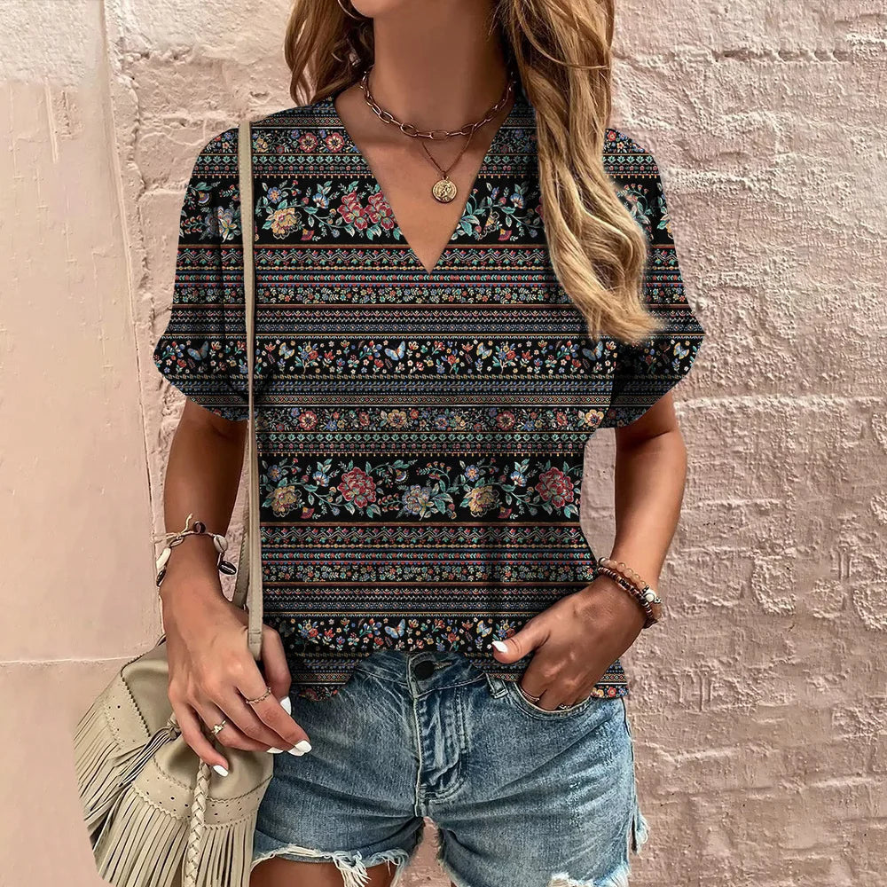Florina - Blooming V-Neck T-Shirt