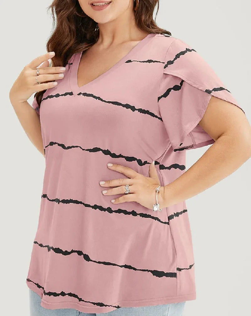Sophia – Striped Ruffle Sleeve V-Neck Blouse