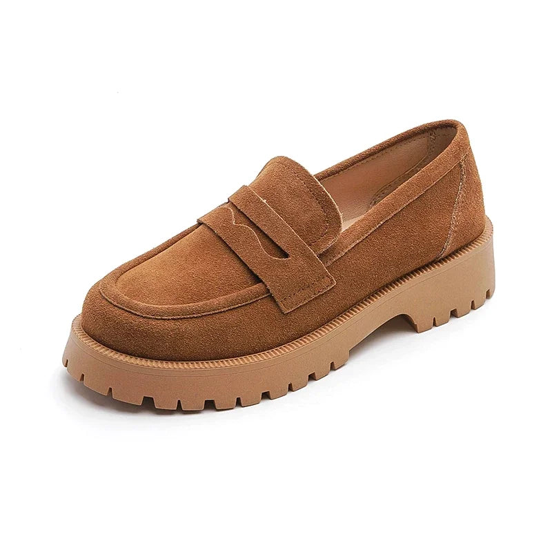 Ophelia – Chic Cowhide Loafers with Heel Comfort