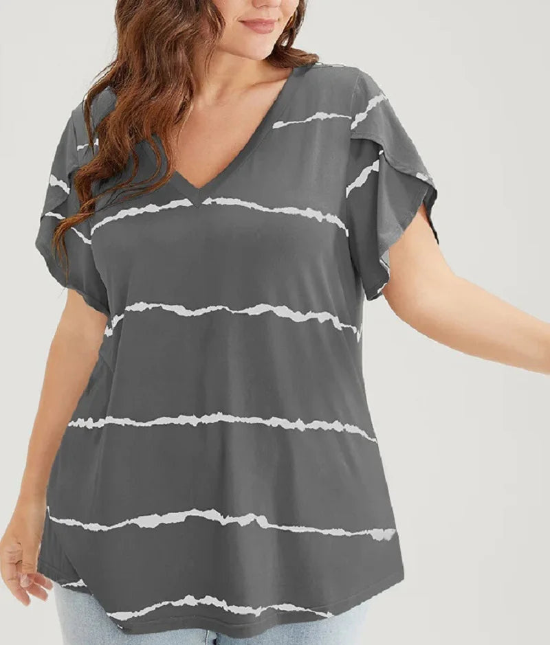 Sophia – Striped Ruffle Sleeve V-Neck Blouse