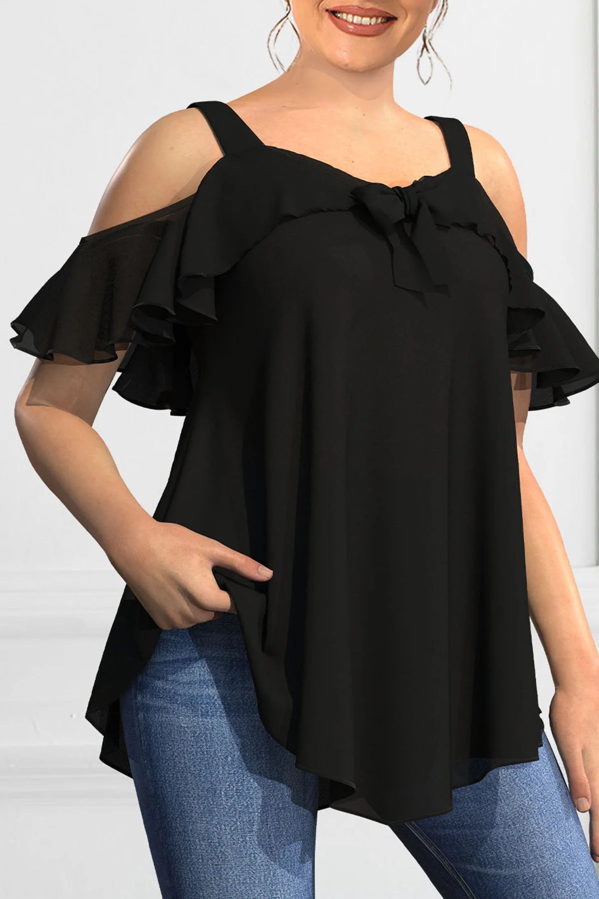Isla – Elegant Cold Shoulder Ruffle Blouse