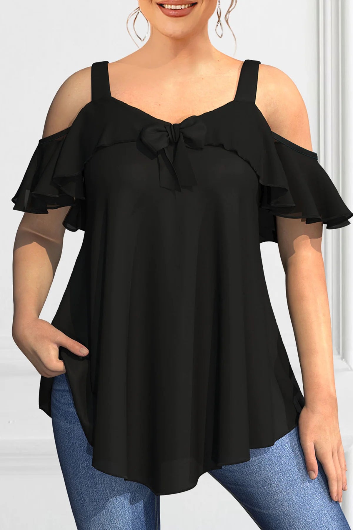 Isla – Elegant Cold Shoulder Ruffle Blouse