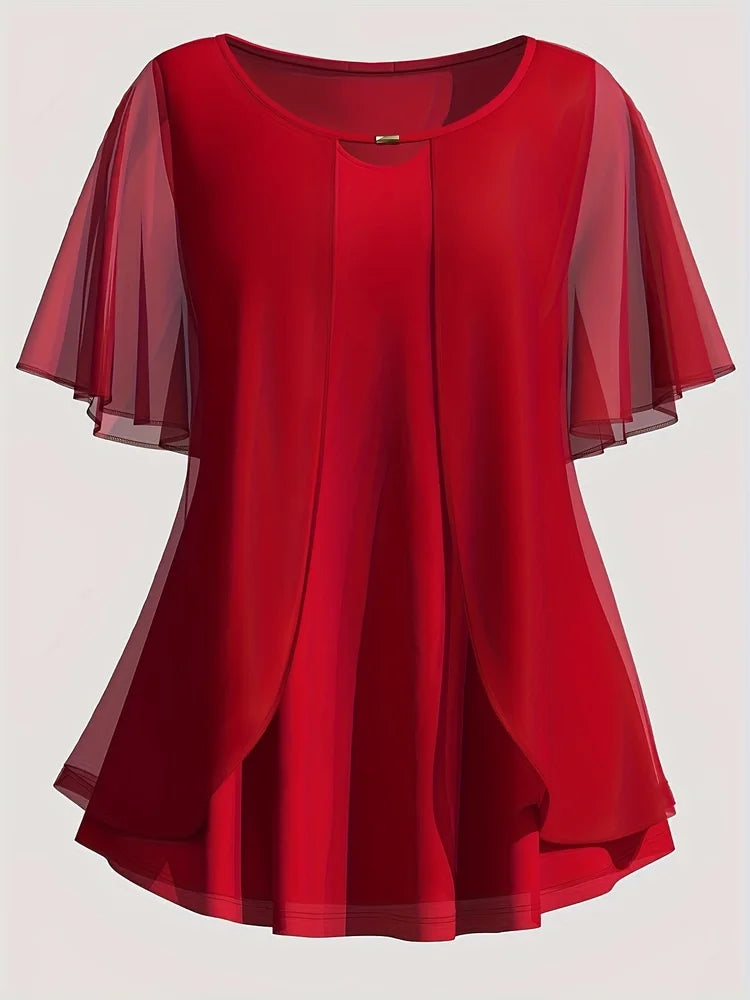 Ava – Chiffon O-Neck Plus Size Blouse
