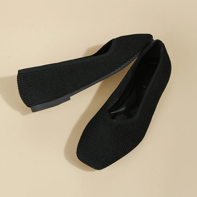 Lena – Square-Toe V-Cut Knit Flats