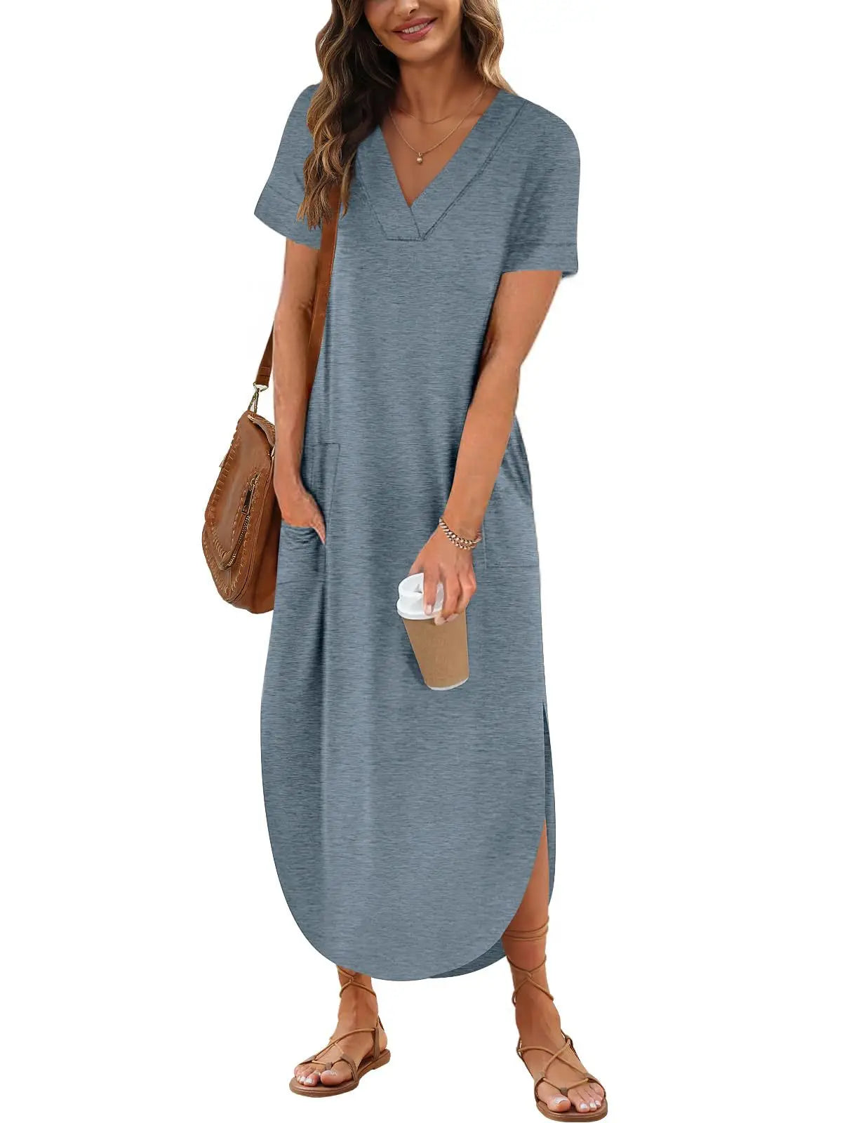Serena – Elegant Cotton Linen V-Neck Dress