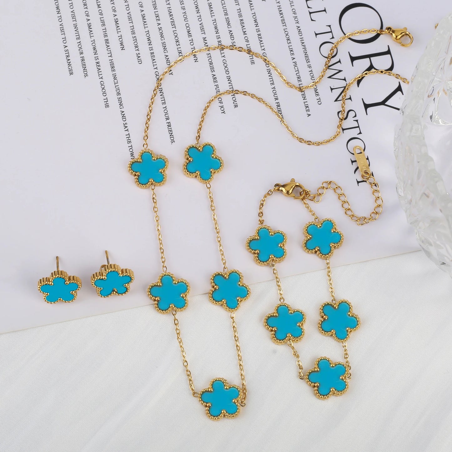 Five-Leaf Flower Jewelry Set