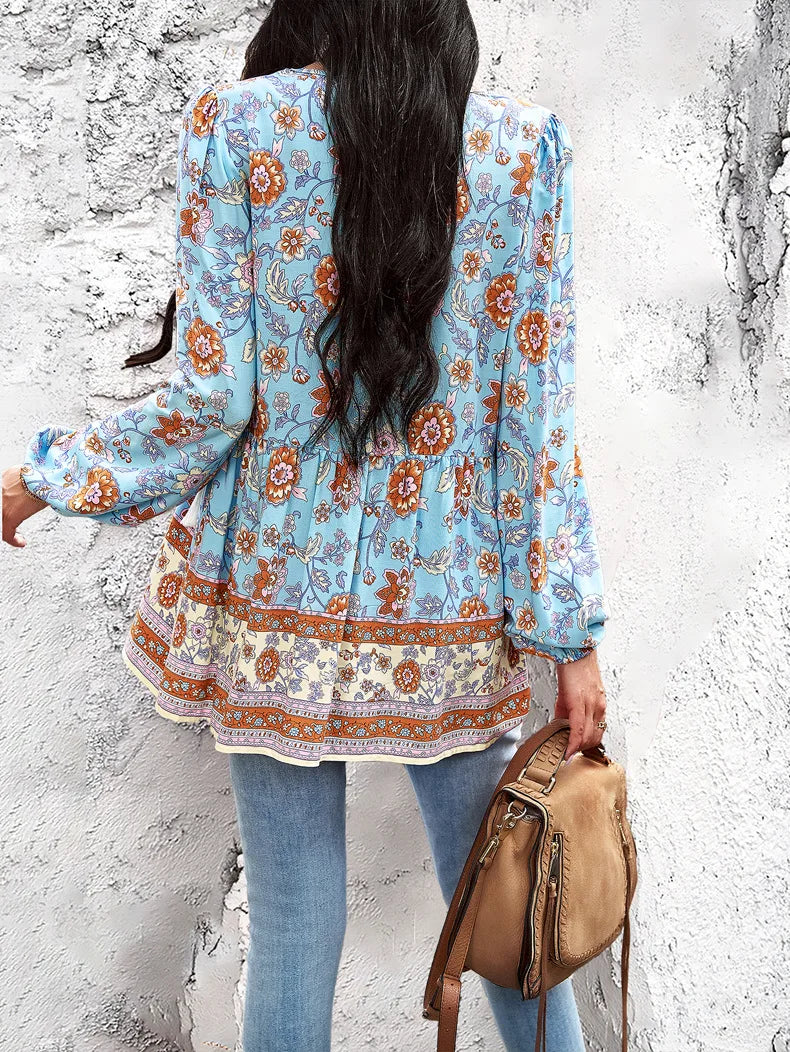 Maya | Boho Floral V-Neck Blouse