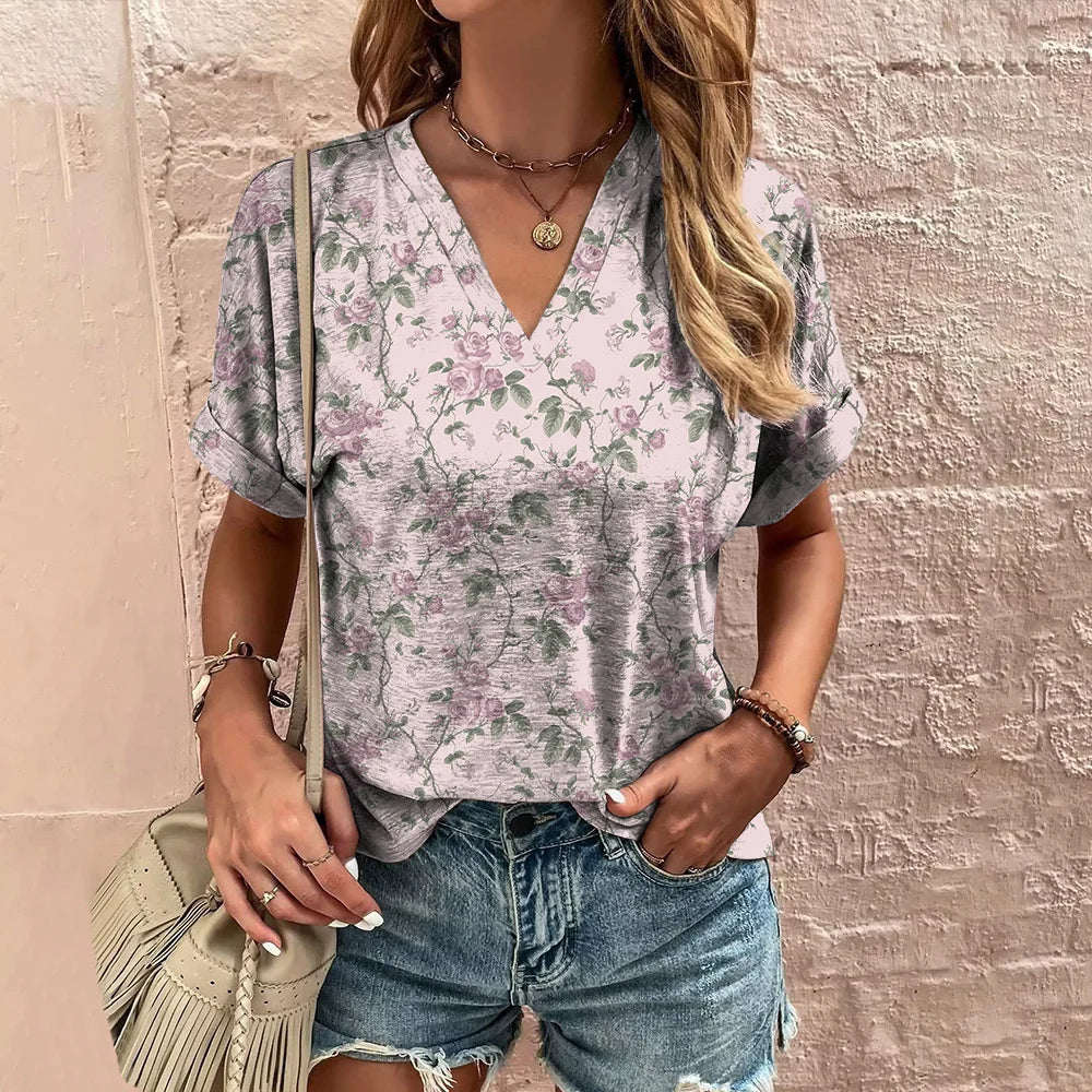 Florina - Blooming V-Neck T-Shirt