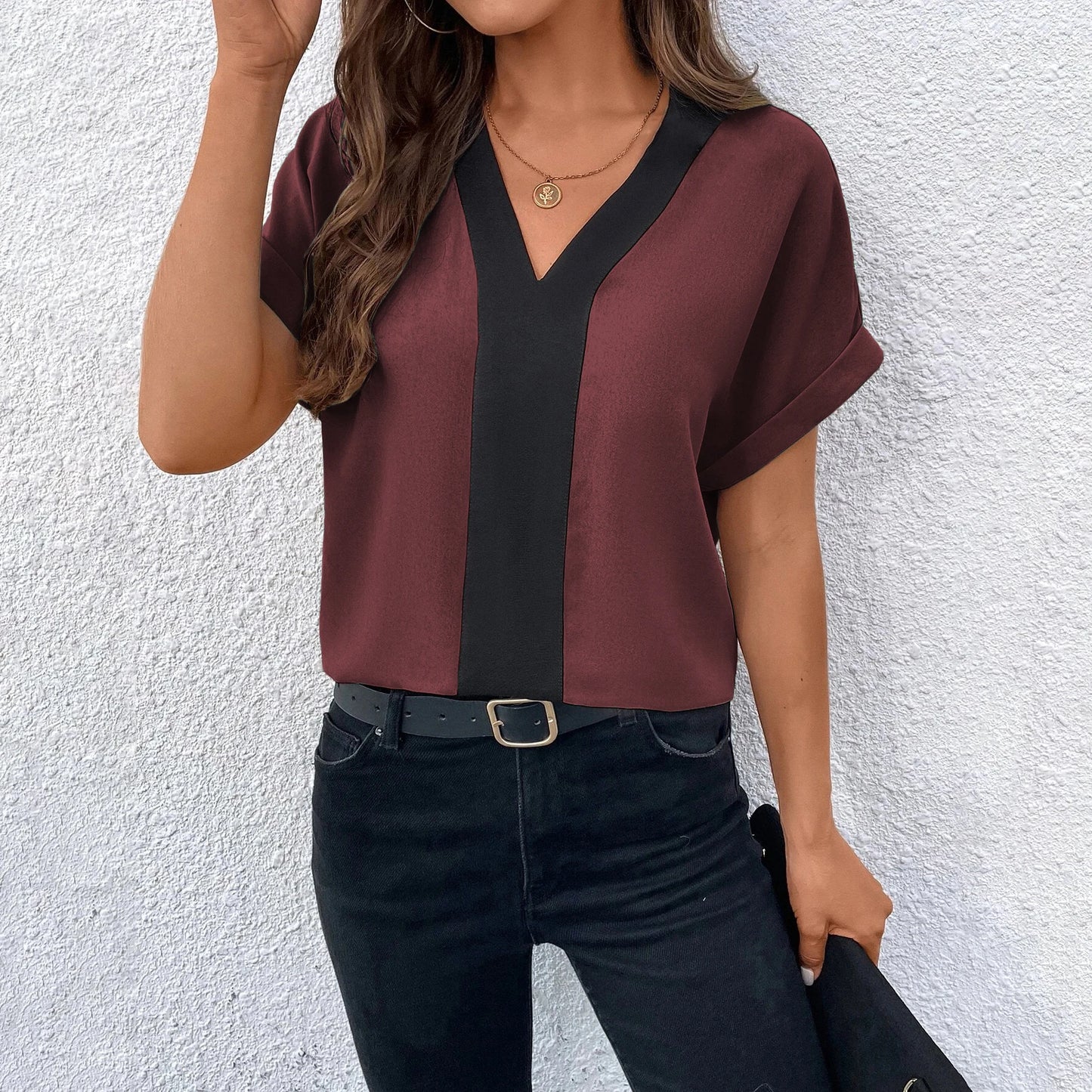 Lena - Striped V-Neck Pullover T-Shirt