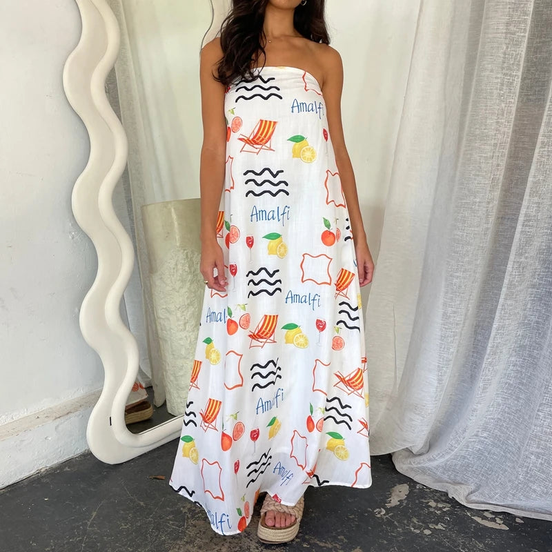 Lina – Boho Strapless Maxi Dress