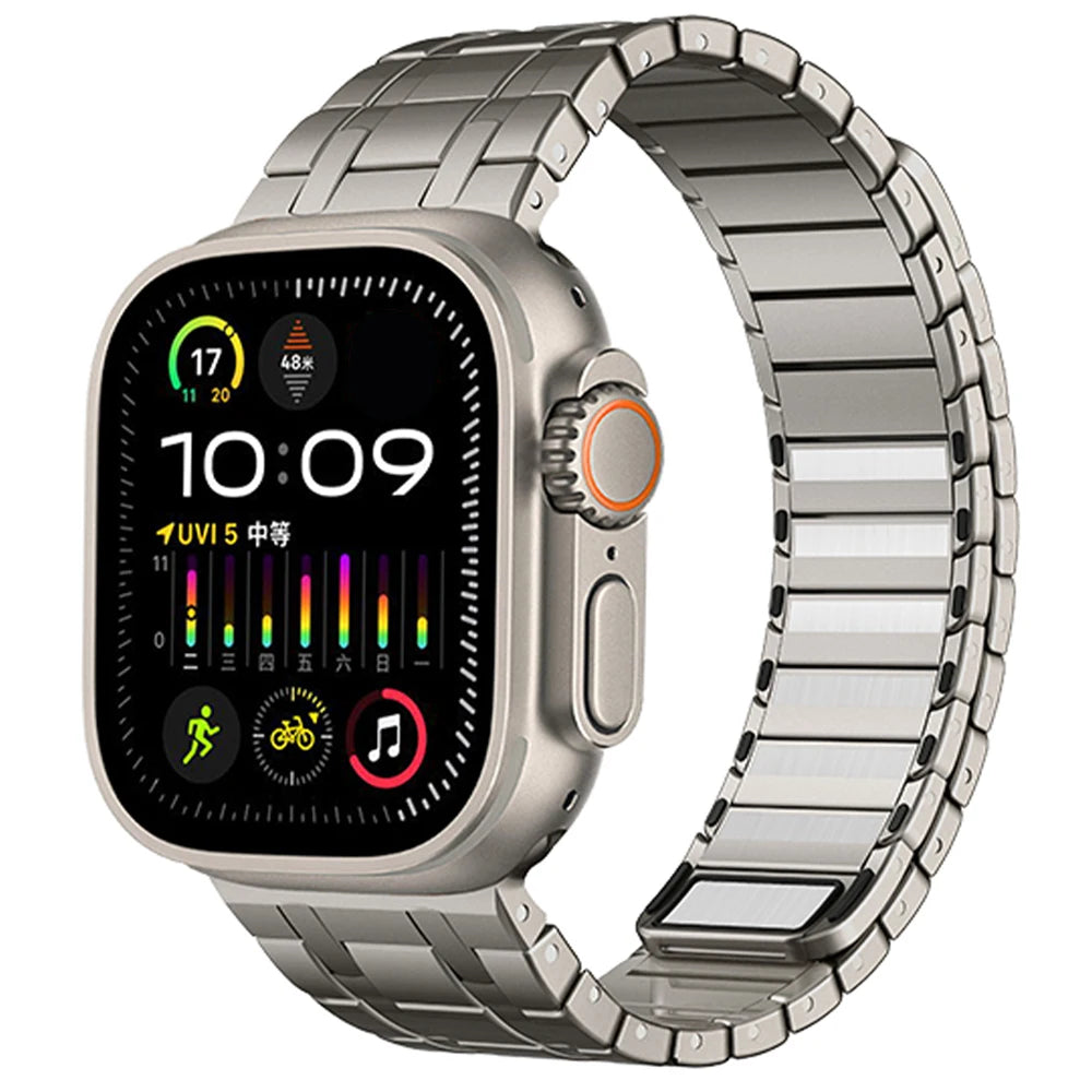 Magnetic Stainless Steel Band for Apple Watch 49mm 46mm 45mm 44 Titanium Color Strap for IWatch Series 10 9 8 7 6 5 4 Se Ultra 2