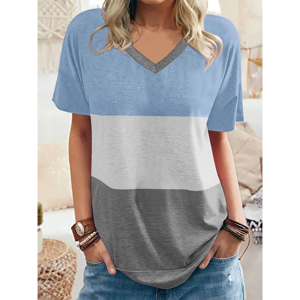 Lena - Striped V-Neck Pullover T-Shirt