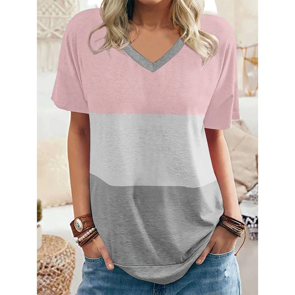 Lena - Striped V-Neck Pullover T-Shirt