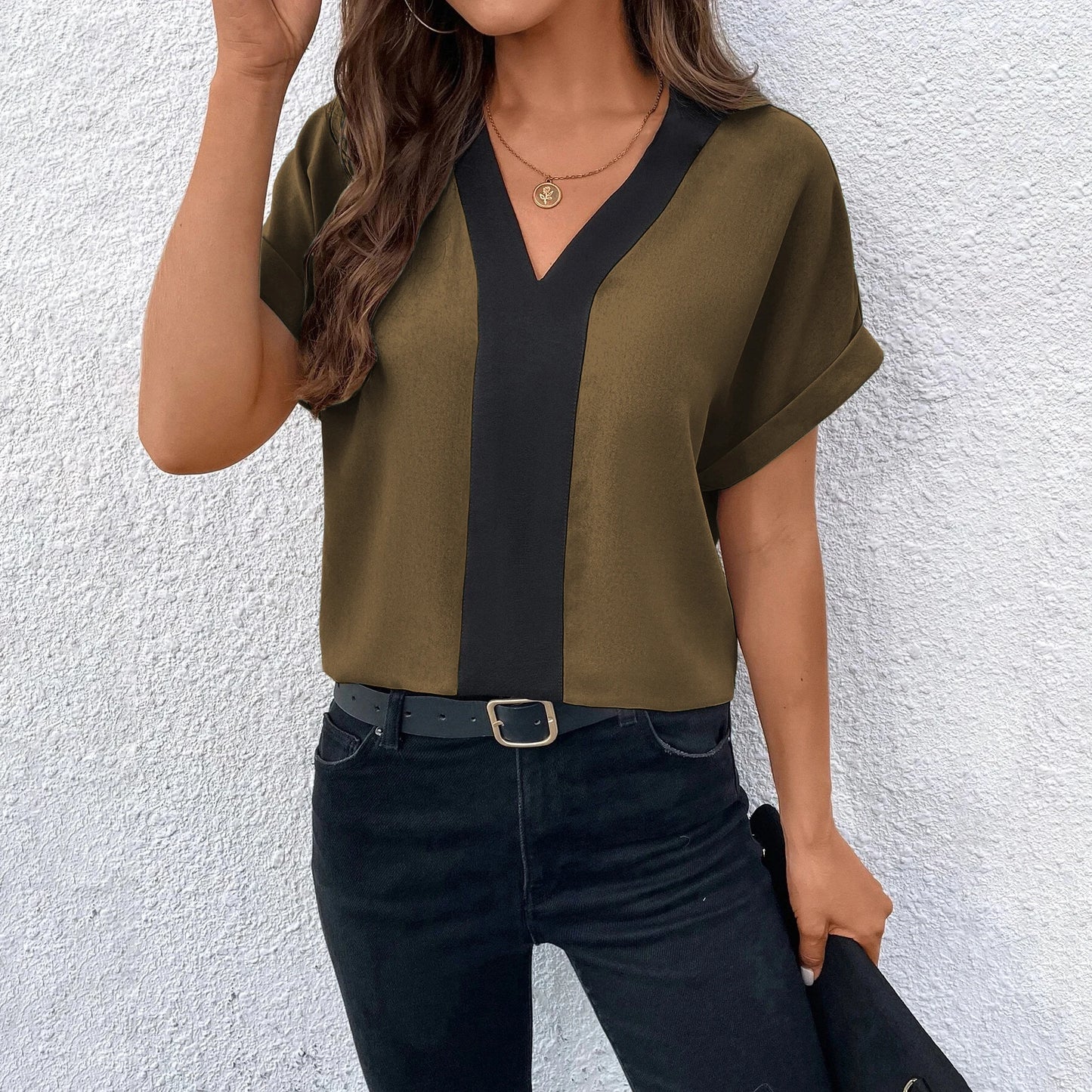 Lena - Striped V-Neck Pullover T-Shirt