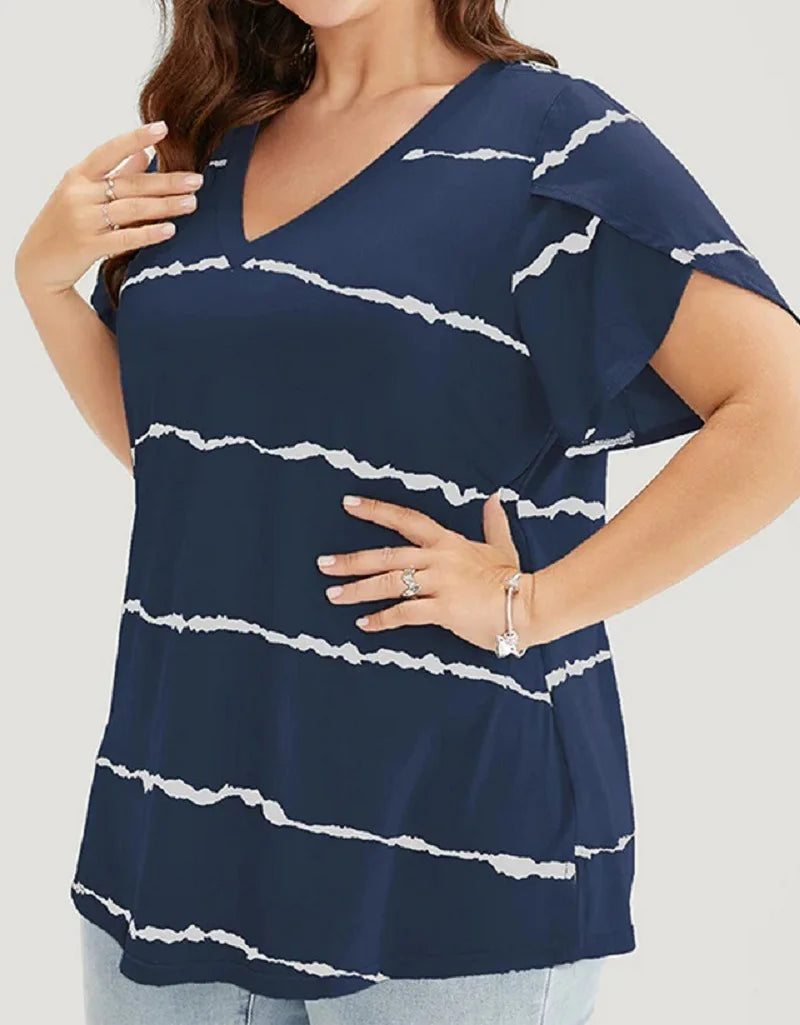 Sophia – Striped Ruffle Sleeve V-Neck Blouse