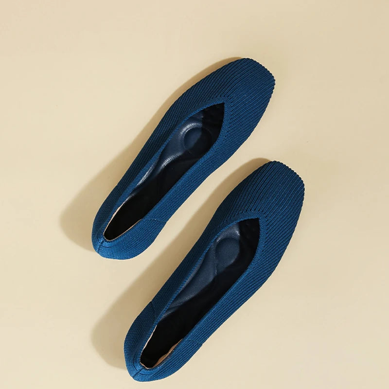 Lena – Square-Toe V-Cut Knit Flats