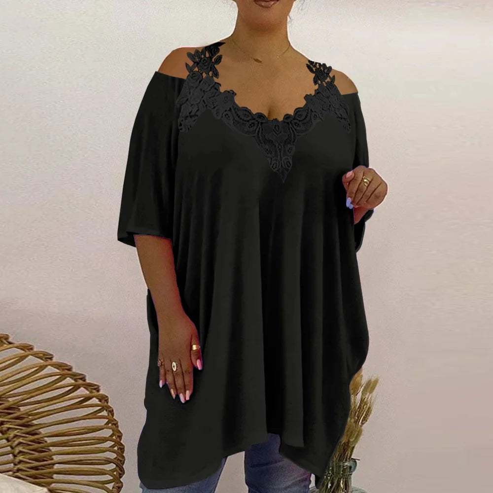 Elena – Lace V-Neck Shoulder Tunic
