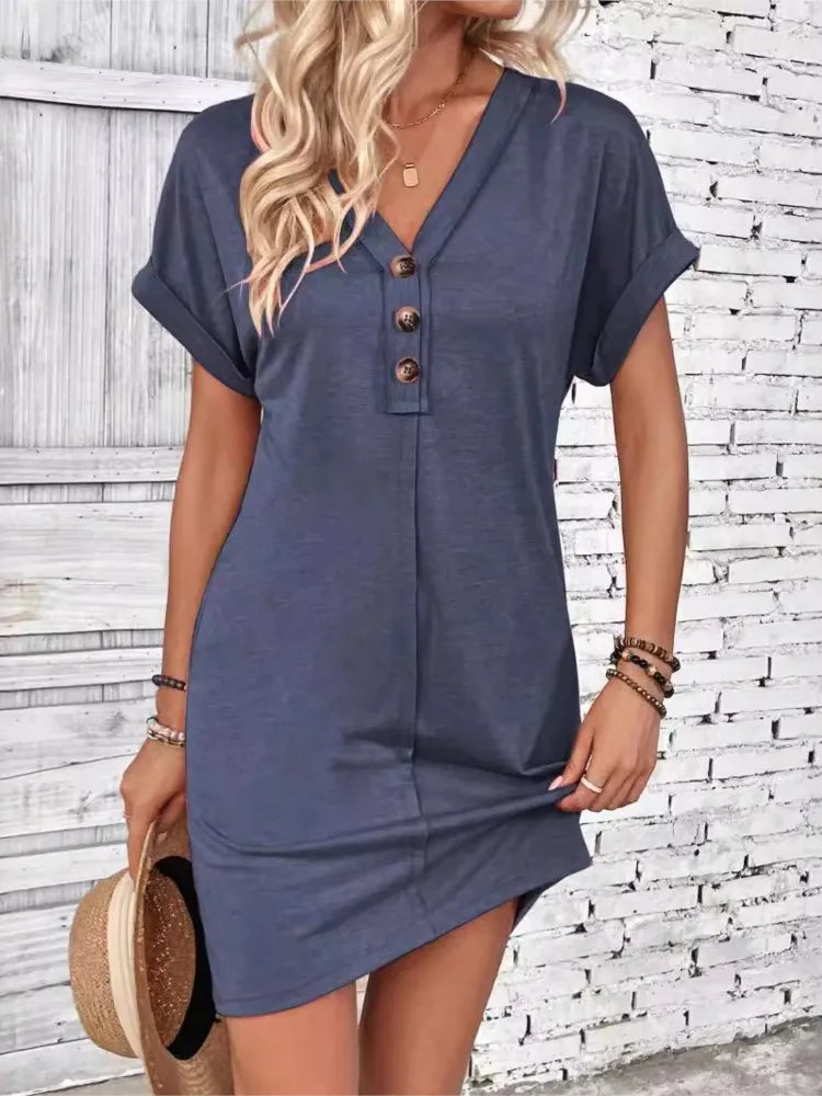 Dress V-neck button closure