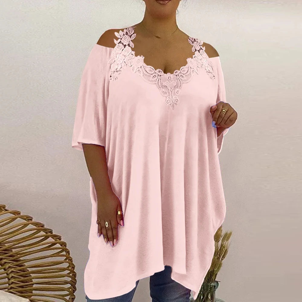 Elena – Lace V-Neck Shoulder Tunic