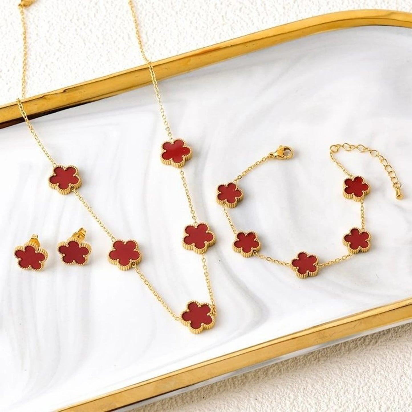 Five-Leaf Flower Jewelry Set
