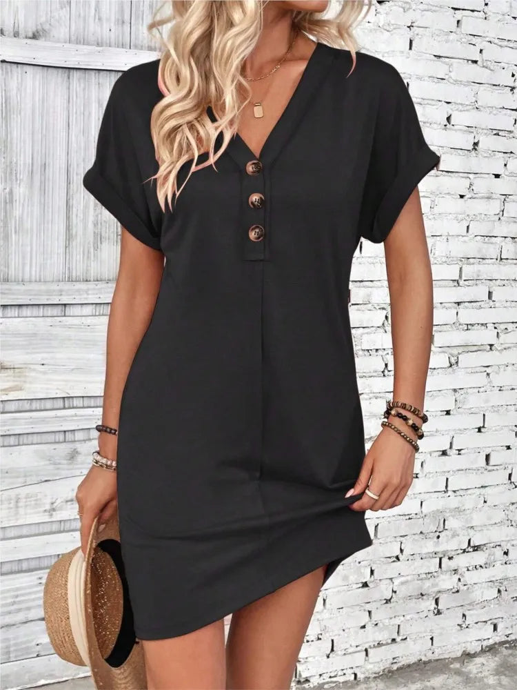 Dress V-neck button closure