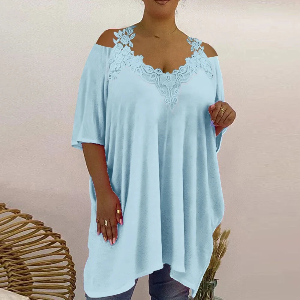 Elena – Lace V-Neck Shoulder Tunic