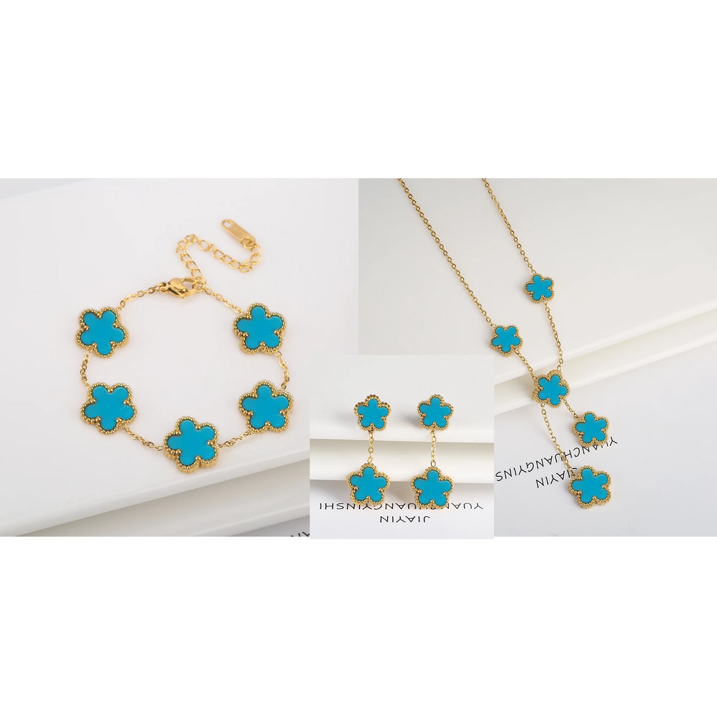 Five-Leaf Flower Jewelry Set
