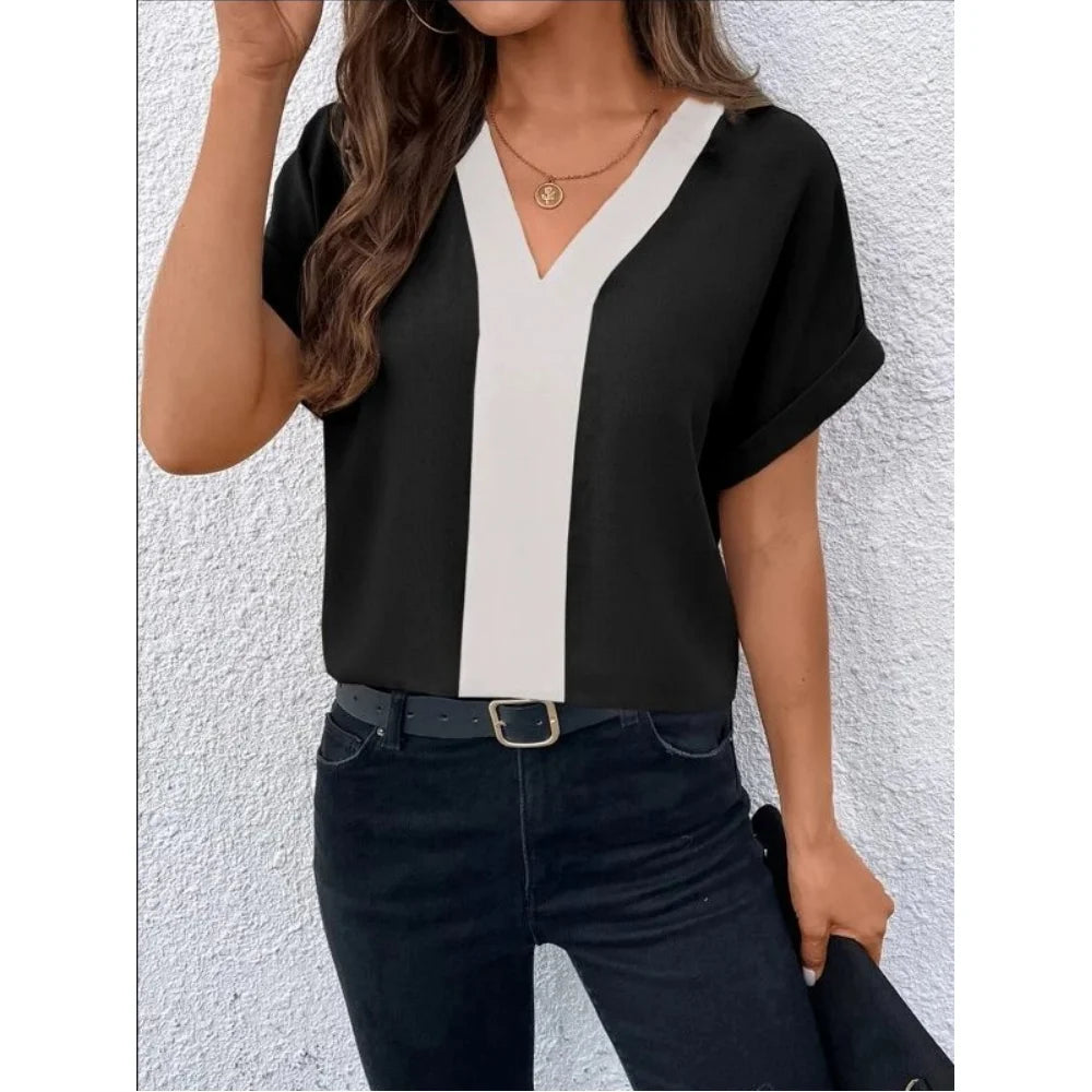 Lena - Striped V-Neck Pullover T-Shirt