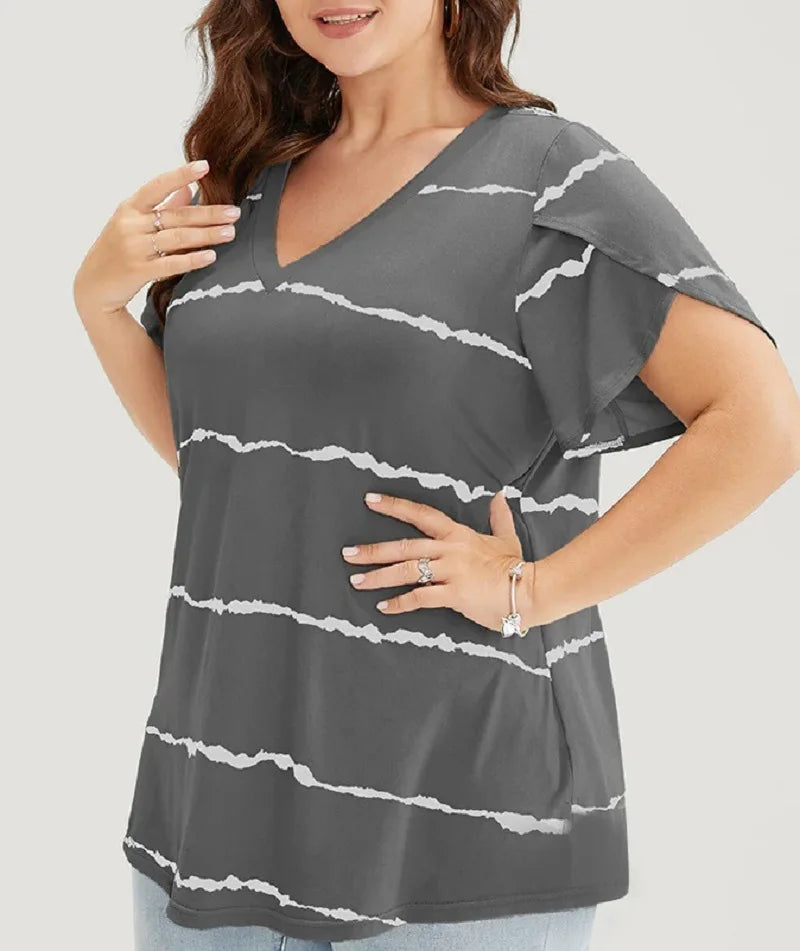 Sophia – Striped Ruffle Sleeve V-Neck Blouse