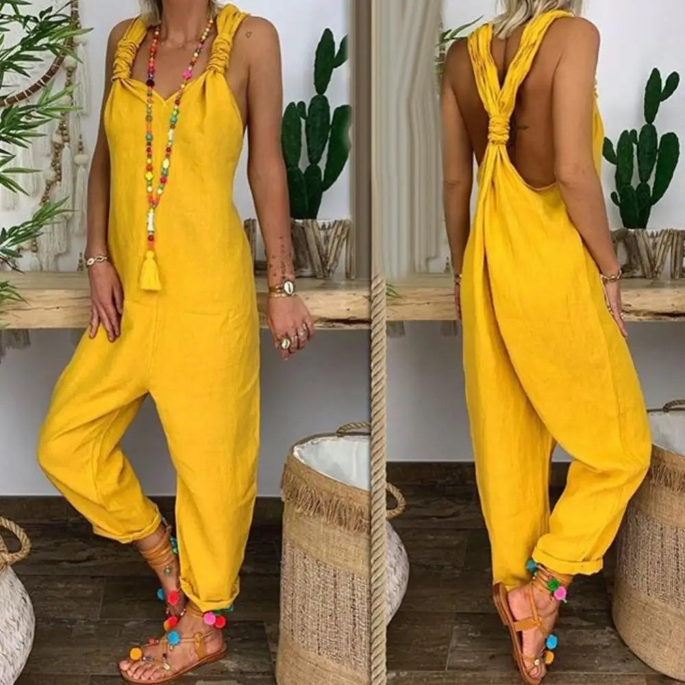Amelia - Backless Knotted Dungaree Jumpsuit