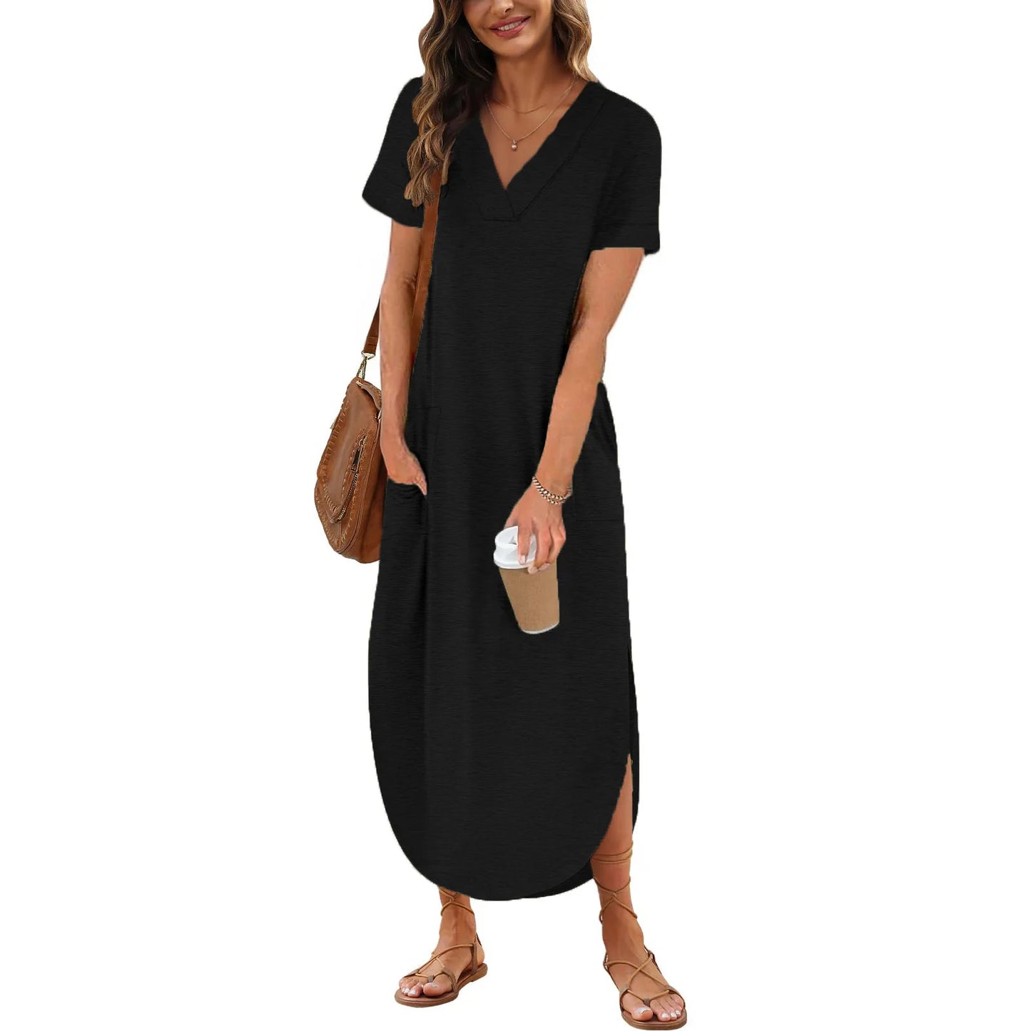 Serena – Elegant Cotton Linen V-Neck Dress