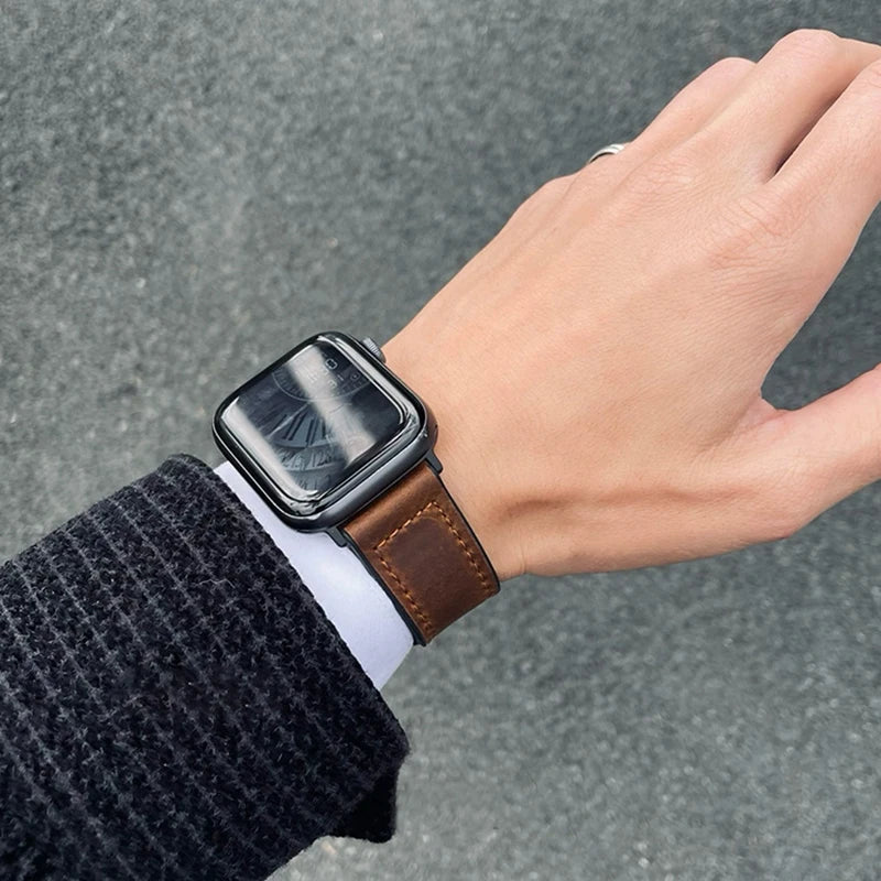 Leather Strap for Apple Watch 10 Band 46mm 44mm 45mm 49mm 42mm 40/41mm Magnetic Loop Bracelet Men iWatch Ultra Series 9 8 SE 7 6
