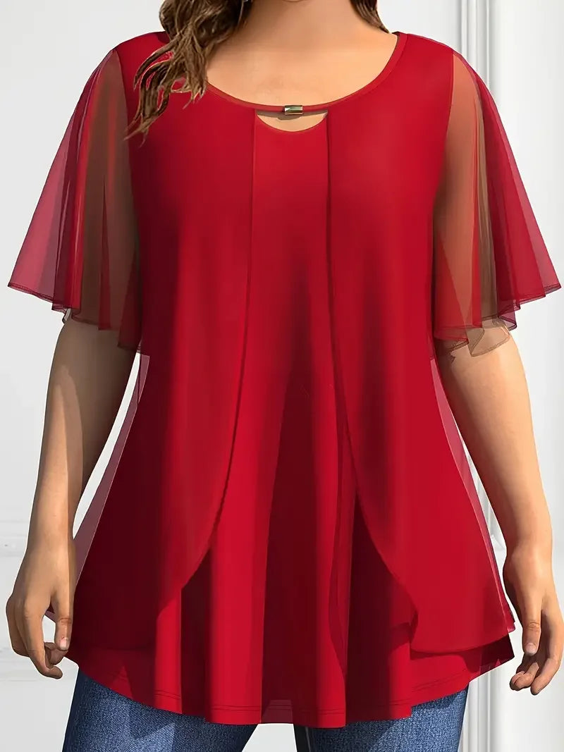 Ava – Chiffon O-Neck Plus Size Blouse