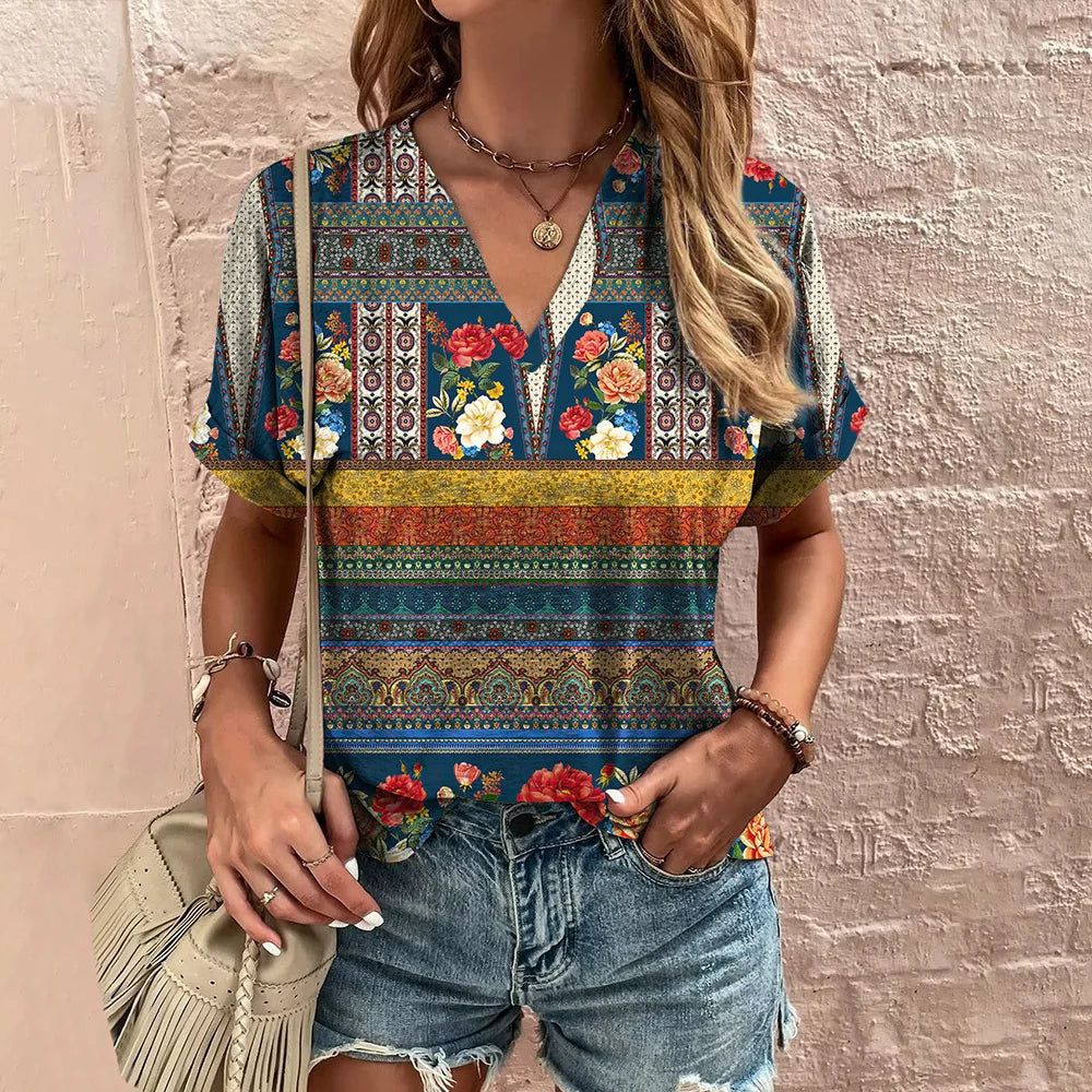 Florina - Blooming V-Neck T-Shirt