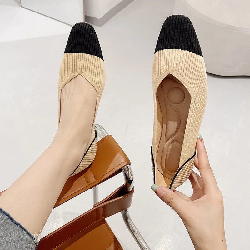 Avery - Square-Toe Knit Flats