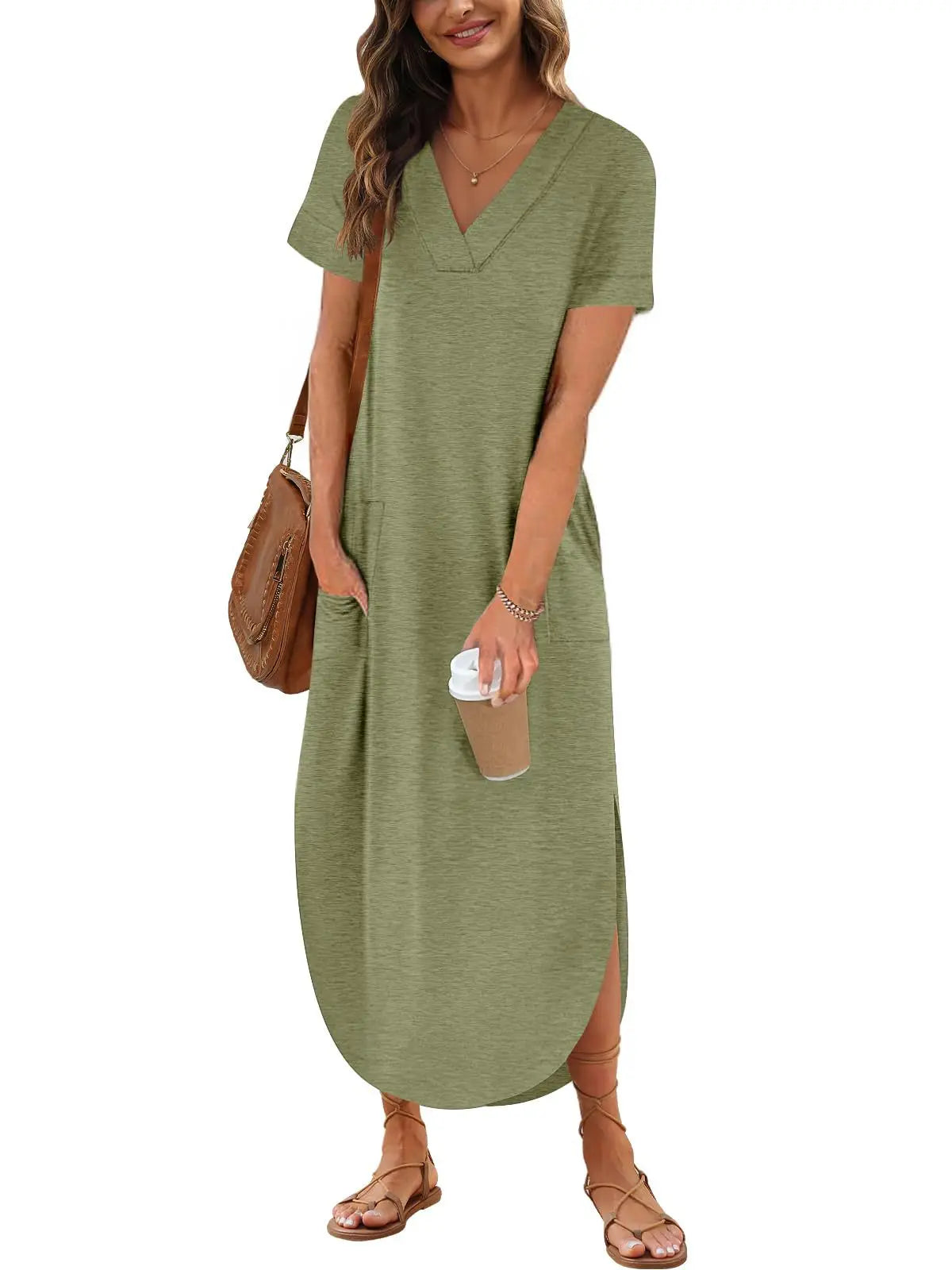 Serena – Elegant Cotton Linen V-Neck Dress