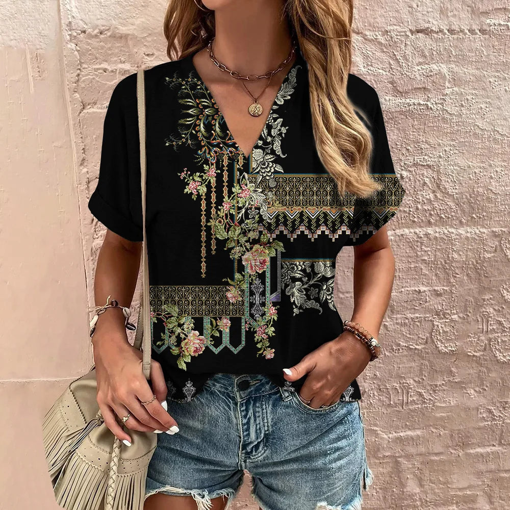 Florina - Blooming V-Neck T-Shirt