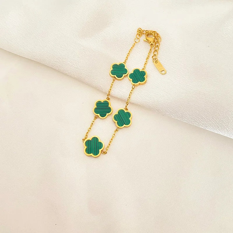 Elegant Gold-Plated Five Flower Charm Bracelet