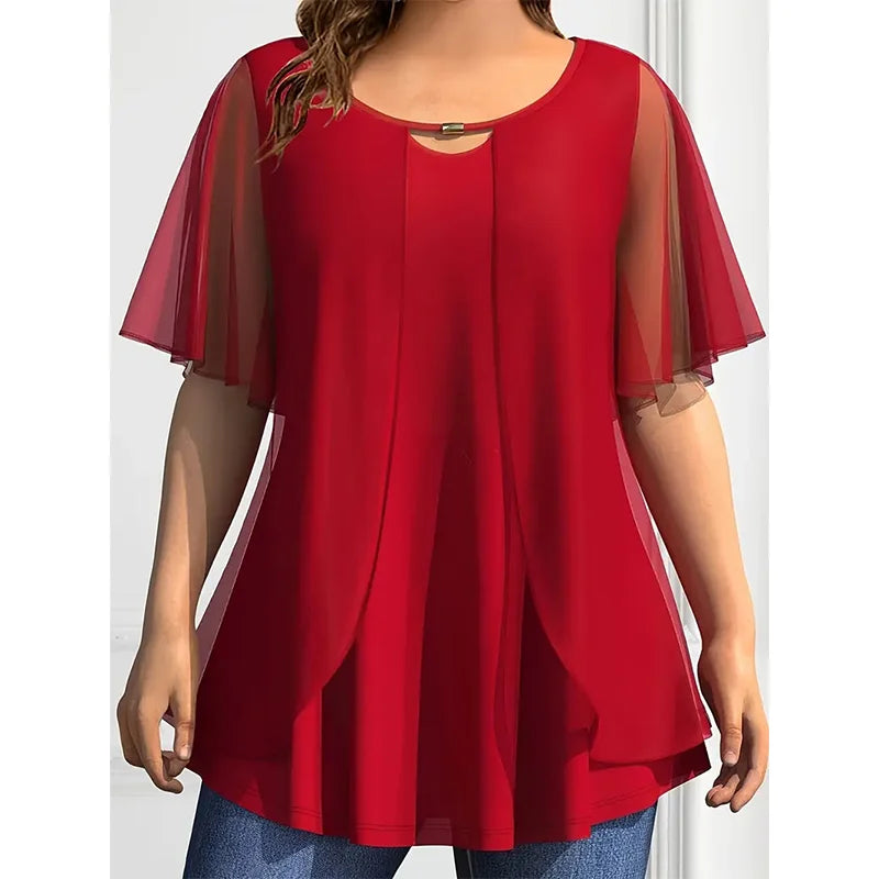 Ava – Chiffon O-Neck Plus Size Blouse