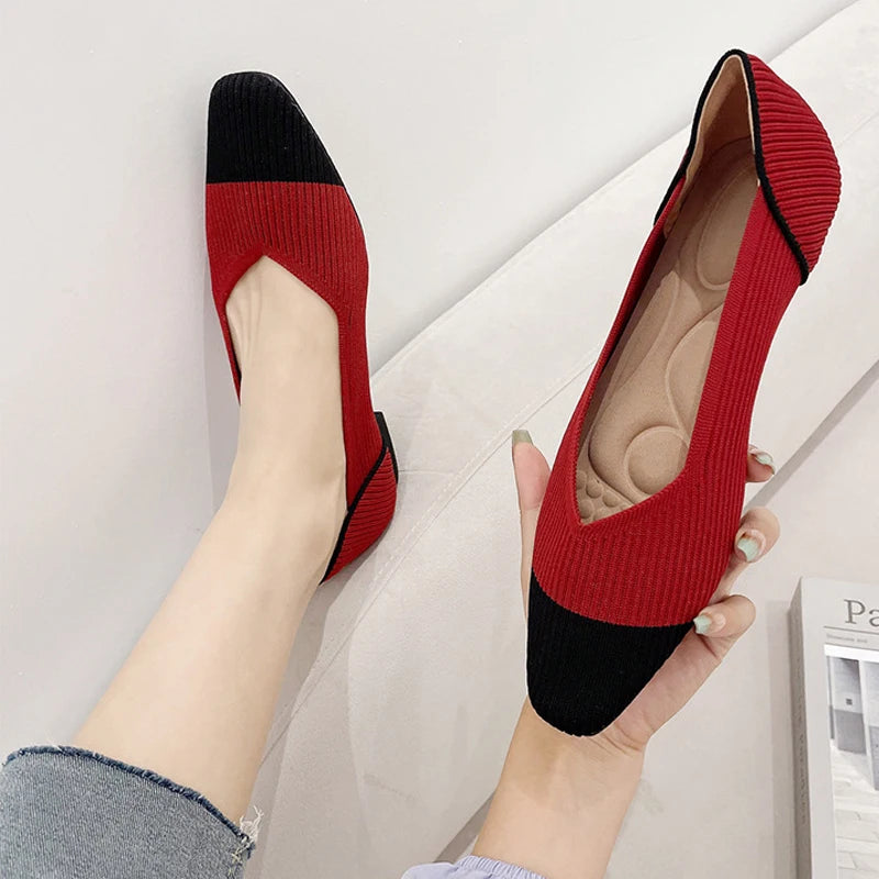Avery - Square-Toe Knit Flats