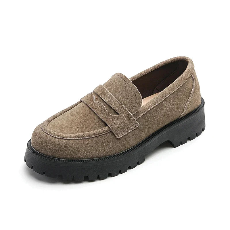 Ophelia – Chic Cowhide Loafers with Heel Comfort