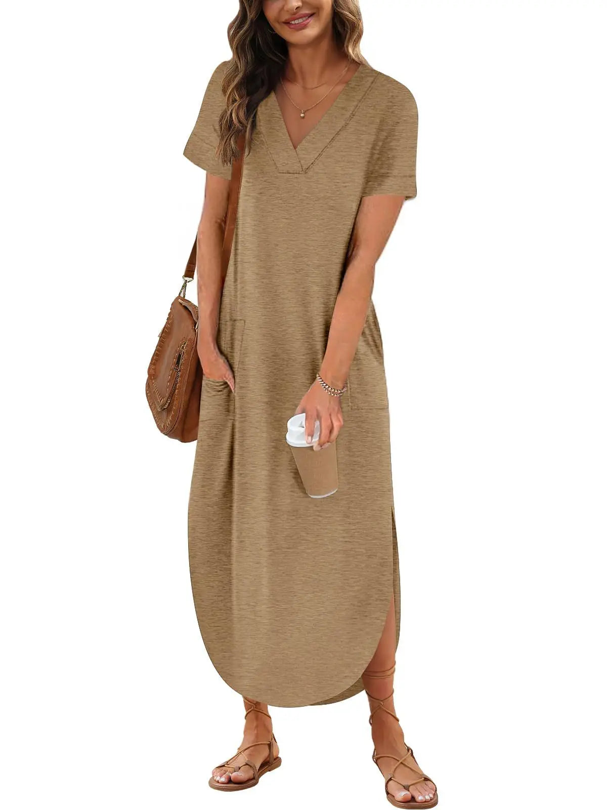 Serena – Elegant Cotton Linen V-Neck Dress
