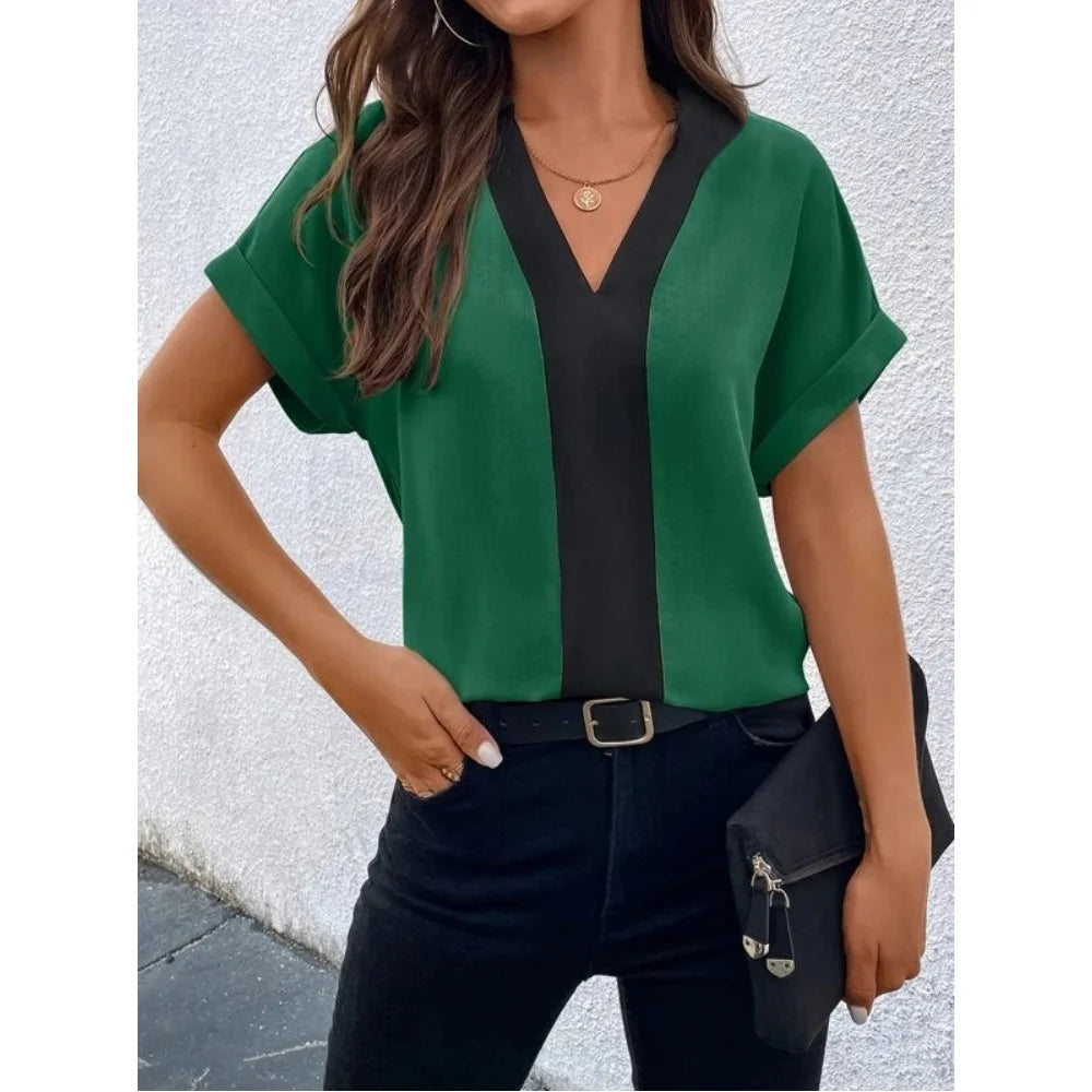 Lena - Striped V-Neck Pullover T-Shirt