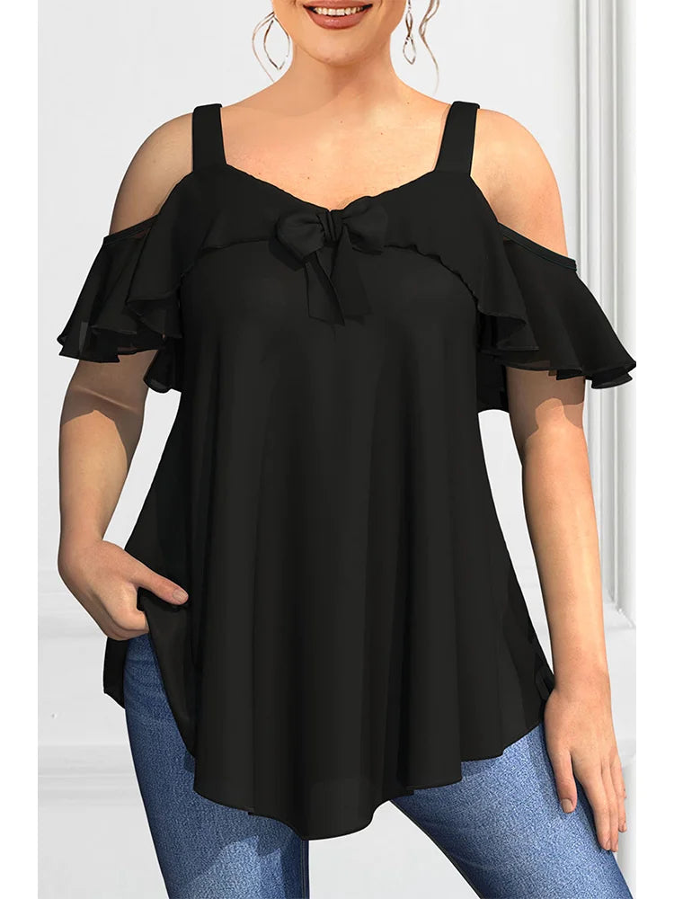 Isla – Elegant Cold Shoulder Ruffle Blouse