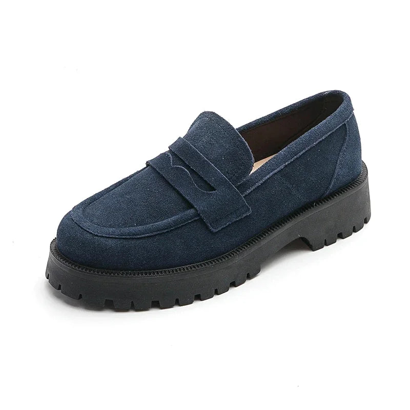 Ophelia – Chic Cowhide Loafers with Heel Comfort