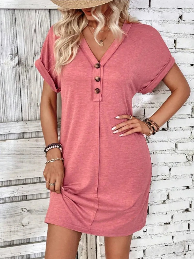 Dress V-neck button closure
